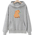 Miniatyrbilde 1 av 4: Funny Capybara Print Hoodie Dame/Herre Kawaii Tegneserie Topper Genser For Jenter Unisex Mote Harajuku Grafisk Hettegenser-G .i grå gray S