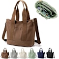 Miniatyrbillede 1 af 6: Multi-Pocket Tote Bag med lynlås, Canvas Håndlavet Håndtaske med rum, Multifunktion Satchels Taske til kvinder Damer Universitet Skole Arbejde Rejser Coffee - Medium