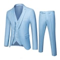 Miniatyrbild 1 av 2: Herrar 3-delad Slim Fit Kostymset, Solid Jacka Väst Byxor Light blue Light blue 4XL