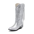 Miniatyrbillede 1 af 5: Damesko med frynser i metallisk cowboy-stil Sølv Silver 38