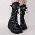 Miniatyrbillede 4 af 5: Platformstøvler damer Spænderem Punk Goth Støvle Dame Gotiske Snøresko Sz Sort Black EU 35.5