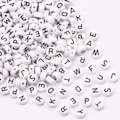 Miniatyrbilde 1 av 7: 50/100/200 stk/lot 7x4 mm Hvit Rund A-Z Alfabet Bokstav Akryl Løse avstandsperler for smykketilbehør gjør-det-selv-armbånd Mixed