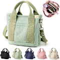 Miniatyrbillede 1 af 6: Multi-Pocket Tote Bag med lynlås, Canvas Håndlavet Håndtaske med rum, Multifunktion Satchels Taske til kvinder Damer Universitet Skole Arbejde Rejser Green-small