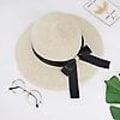 Miniatyrbilde 3 av 5: Stråhatt damesolhatt med bred brem anti-UV sommer sammenleggbar strandrosett dekorativ h Streamer bow beige