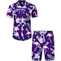 Pikkukuva 1 / 7: Miesten Havaiji-paita ja shortsit -setti Regular Fit lyhythihainen rento funky ranta flamingo paita setti L L Purple Flamingo