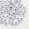 Pikkukuva 1 / 7: 50/100/200 kpl/erä 7x4 mm Valkoinen Pyöreä A-Z Aakkos Kirjain Akryyli Löysät Välihelmet korutarvikkeisiin tee-se-itse rannekoru U