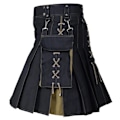 Miniatyrbild 1 av 6: Herr Kilt Utility Scottish Traditional Highland Solid Plisserade Spänne Kostym Kilts med lastfickor Khaki Khaki L