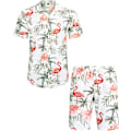 Miniatyrbillede 1 af 5: Herre Hawaiiskjorte og shorts sæt Regular Fit kortærmet casual funky strand flamingo skjorte sæt S S White Flamingo