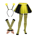 Miniatyrbillede 5 af 5: Bi-kostumesæt til voksne Halloween Bi-kostume Tutu-nederdel Bi-stribet knæstrømpe Lange handsker YellowBlack