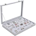 Miniatyrbillede 1 af 5: Øreringeorganiseringsbakke Display Grå Velour med 50 Rum og Låg - 4-lags Smykkeorganiser Øreringe Display med Klart Glaslåg Stud Øreringe