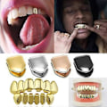Miniatyrbilde 4 av 4: 2 stk Varme Gullbelagte Hip Hop Enkel Tannbeskyttelse Topp Bunn Grill Gullbelagte Tenner Beskyttelse Cosplay Menn Hip Hop Hoggtenner Rose gold