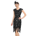 Pikkukuva 3 / 5: Vintage 1920-luvun Charleston-mekot naisille, kristallihelmillä koristeltu Great Gatsby -mekko, musta ja punainen Black&Red L