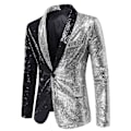 Miniatyrbillede 1 af 2: Satinblank Blazer til Mænd med En Knap og Spids Krave - Smokingjakke black and silver black and silver S