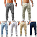 Miniatyrbilde 3 av 5: Herre Casual Bomull Lin Løse Harem Bukser Strand Yoga Hippie Bukser 4XL 4XL White