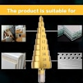 Miniatyrbillede 3 af 4: HSS-trinbor med dobbelte spor, konisk bor til stål, træ, plast, messing, aluminium, 3 stk
