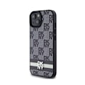 Miniatyrbild 2 av 2: DKNY Leather Checkered Mono Pattern & Printed Stripes - iPhone 15 Plus / 14 Plus Case (black)