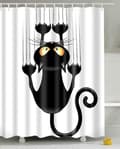 Duschdraperi DIY, Roligt Kattmönster, med Krokar (Svart Katt, 150x180)