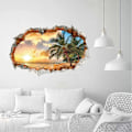 Pikkukuva 5 / 5: 3D Seinätarra Auringonlasku (60x90 cm) I Itsekiinnittyvä seinätarra maisema ranta meri valtameri palmu I Sisustus olohuoneeseen makuuhuoneeseen keittiöön h