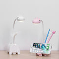 Miniatyrbilde 4 av 5: Rosa LED Skrivebordslampe for Barn, Trefarget Dimbar Skrivebordslampe, Berøringsbryter/USB-tilkobling/Pennholder, Leselampe for Barnerom, Studier, Arbeid