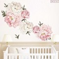 Miniatyrbillede 2 af 5: PÆON vægstickers (54x53 cm) I selvklæbende vægsticker pink hvide blomster romantiske planter blade I Indretning til stue soveværelse køkken entre