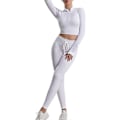 Miniatyrbillede 5 af 5: Gymnastiksæt til kvinder 2 dele lange ærmer træningssæt fuld lynlås crop top og ribstrikkede leggings løbesæt