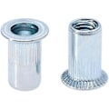 Miniatyrbilde 3 av 5: M6 blindkrympehylse, forsenket hode, riflet rundt skaft, åpen gjenget innsats, 6mm riflet sinkbelagt stål, blindmutter for stål, legering, kobber, plast, fi