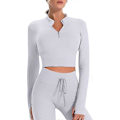 Miniatyrbillede 1 af 5: Gymnastiksæt til kvinder 2 dele lange ærmer træningssæt fuld lynlås crop top og ribstrikkede leggings løbesæt