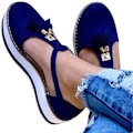 Miniatyrbillede 1 af 5: (Blå US 5) Dame Tassel Læder Lukket Tå Platform Sandaler Justerbar Ankelrem Spænde Anti Slip Komfortabel