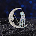 Pikkukuva 2 / 4: Vintage AB Crystal Kitten Kuunsirppi Hieno Ylisuuri Rintakoru Neula Lahja Naisille