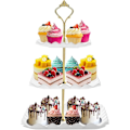 Miniatyrbilde 1 av 5: Dessert Cupcake Stativ, 3-lags Cup Cake Holder for Teselskap/Bursdag/Bryllup, Plast Trapp Serveringsbrett med Metallstang (Hvit)