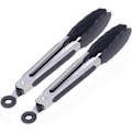 Miniatyrbillede 1 af 5: Skridsikre rustfri stål Premium Kvalitets 27cm Silikone Tænger Madlavningstænger til Grill, Servering, Bagning og Madlavning - Sort (2 stk.)