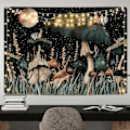 Miniatyrbild 3 av 5: Mushroom Tapestry Svart Skog Snigel Hängande Måne Stjärnor Växter Väggtyg Väggkonst Tapestry för Sovrum Vardagsrum 150x130cm