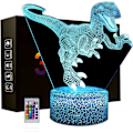 Miniatyrbillede 1 af 5: SBSG Dinosaur Natlamper, 3D T-Rex Illusionslampe 16 Farver Udskiftelig Lampe