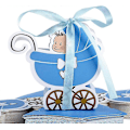 Miniatyrbild 1 av 5: 48 st Dop Presentaskar Barnvagn Form Papper och Band Ask Presentask Godisask med Pojke Flicka Bordsdekoration för Baby Shower Bröllop Baby Sho