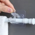 Miniatyrbild 3 av 5: Transparent Set med 4 Självhäftande Krokar för Gardinstänger - Icke-Perforerade - för Handdukar, Gardiner, Jackor