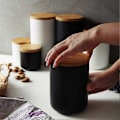 Miniatyrbild 5 av 5: 1 Burk Matförvaringsburk med Modern Design Lufttät Försegling Bambulock för Löst Te Kaffe Kryddor Nötter Snacks Förvaring 1000ml