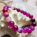 Miniatyrbillede 4 af 5: Fuchsia Stribet Agat Armbånd Glat Rund Størrelse 8mm 7,5\" længde