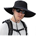Miniatyrbillede 1 af 5: Solhat Anti-UV UPF 50+ Udendørs Fiskehat Bred Skygge Fiskekasket Åndbar Hurtigtørrende til Camping Vandreture Cykling - Sort