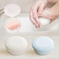 Miniatyrbild 5 av 5: (Rond) Tvålkopp i Plast Blå och Vit med Ett Lager Scher Portabel för Resor - Set med 2 Tvålbottnar