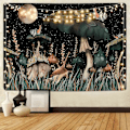 Miniatyrbild 1 av 5: Mushroom Tapestry Svart Skog Snigel Hängande Måne Stjärnor Växter Väggtyg Väggkonst Tapestry för Sovrum Vardagsrum 150x130cm