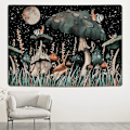 Miniatyrbild 2 av 5: Mushroom Tapestry Svart Skog Snigel Hängande Måne Stjärnor Växter Väggtyg Väggkonst Tapestry för Sovrum Vardagsrum 150x130cm