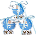 Miniatyrbild 2 av 5: 48 st Dop Presentaskar Barnvagn Form Papper och Band Ask Presentask Godisask med Pojke Flicka Bordsdekoration för Baby Shower Bröllop Baby Sho