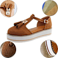 Miniatyrbillede 3 af 5: (Blå US 5) Dame Tassel Læder Lukket Tå Platform Sandaler Justerbar Ankelrem Spænde Anti Slip Komfortabel
