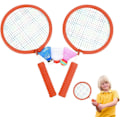 Miniatyrbild 1 av 5: Badmintonracketset för barn | Lättviktigt utomhusracket med fjäderbollar, inklusive 3 x badmintonbollar för barn och vuxna, orange