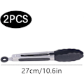 Miniatyrbilde 2 av 5: Sklisikre rustfrie stål Premium kvalitet 27cm silikontenger Kjøkkentenger for grilling, servering, baking og matlaging - Svart (2 stk.)