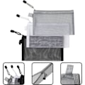 Miniatyrbillede 4 af 5: 3-pak Gennemsigtige Mesh Penalhuse med Lynlås til Makeup og Blyanter til Kvinder - 21 x 12 cm, Sort Hvid Grå