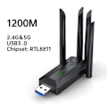Miniatyrbillede 3 af 5: 1200Mbps WiFi USB-adapter Dual Band 2.4G + 5Ghz Wi-Fi-dongle 4 Antenne 802.11AC USB3.0 Højhastigheds Trådløst Netværkskort