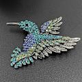 Miniatyrbild 4 av 4: Österrikisk Kristall Kolibri Brosch - Antik Silverfärgad Kavajnål