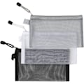 Miniatyrbillede 1 af 5: 3-pak Gennemsigtige Mesh Penalhuse med Lynlås til Makeup og Blyanter til Kvinder - 21 x 12 cm, Sort Hvid Grå