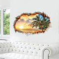 Miniatyrbild 2 av 5: 3D Väggdekoration SOLNEDGÅNGEN (60x90 cm) I självhäftande väggdekor landskap strand hav ocean palmträd I Dekoration för vardagsrum sovrum kök h